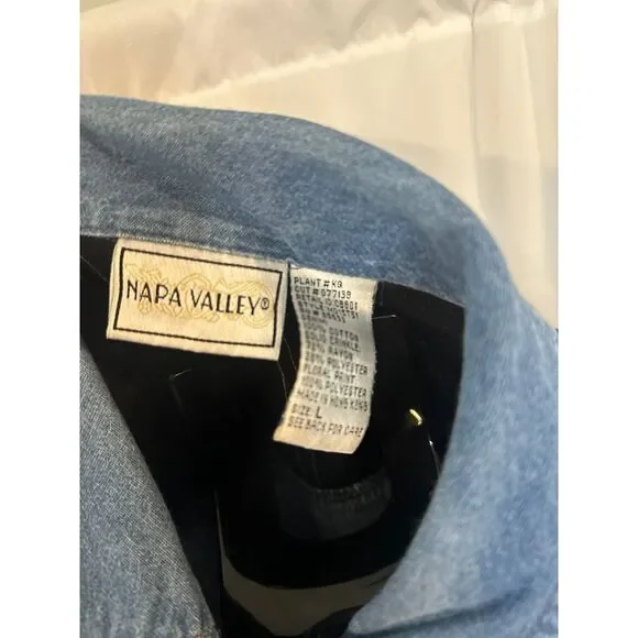 Napa Valley Shirt Womens L Vintage Patchwork Flowers Denim Blouse Button Up - Picture 3 of 4